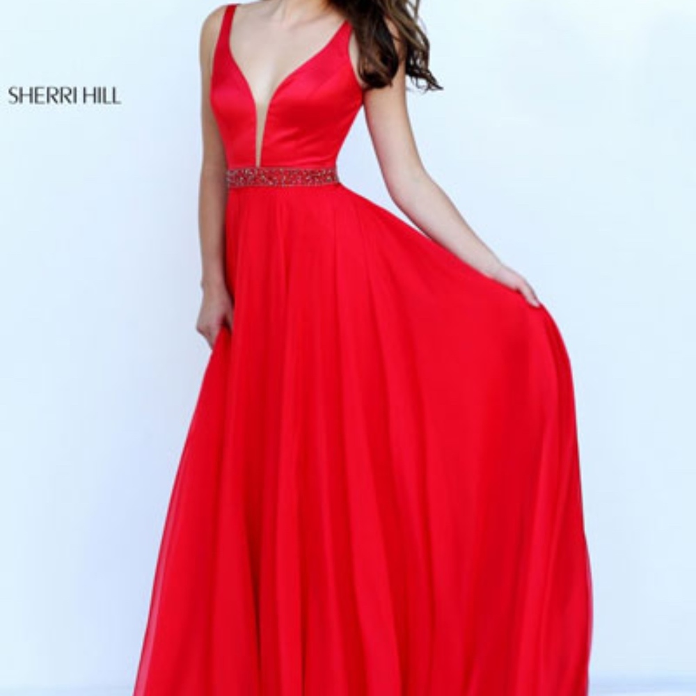 Sherri Hill Red V Neck Prom/Formal Dress (50364)
